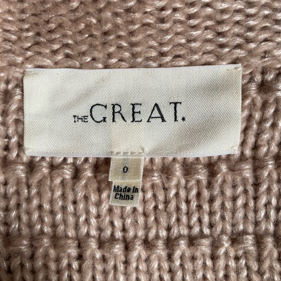 The Great. The Short Monster Loop Knit Cardigan Sweater Open Front Tan - Picture 7 of 11